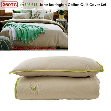 Jane Barrington Cotton Quilt Cover Set Taupe/Green Queen Home & Garden Kings Warehouse 