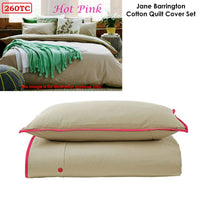 Jane Barrington Cotton Quilt Cover Set Taupe/Hot Pink Double Home & Garden Kings Warehouse 