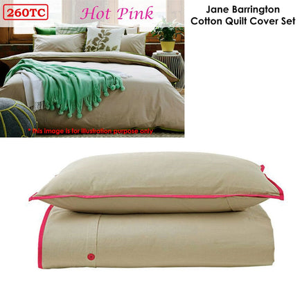 Jane Barrington Cotton Quilt Cover Set Taupe/Hot Pink Double Home & Garden Kings Warehouse 