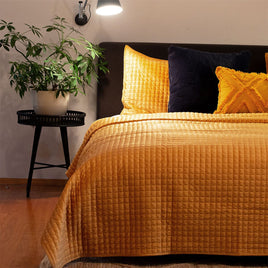 J.Elliot Home Adela Mustard Velvet Quilted Coverlet Set Queen/King Home & Garden Kings Warehouse