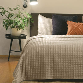 J.Elliot Home Adela Sandstone Velvet Quilted Coverlet Set Queen/King Home & Garden Kings Warehouse 