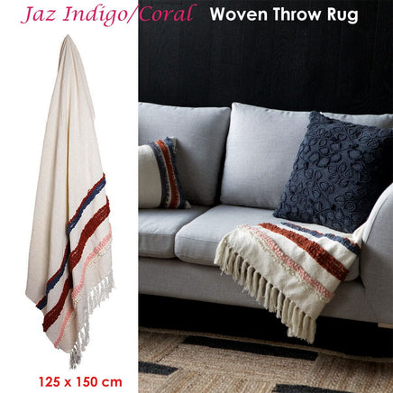 J.Elliot Home Jaz Indigo Coral Woven Throw Rug Home & Garden Kings Warehouse 
