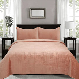 J.Elliot Home Merida Clay Pink Velvet Quilted Coverlet Set Queen/King Home & Garden Kings Warehouse 