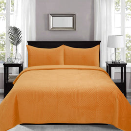 J.Elliot Home Merida Mustard Velvet Quilted Coverlet Set Queen/King Home & Garden Kings Warehouse