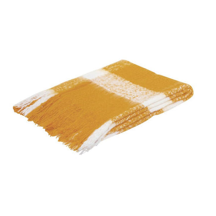 J.Elliot Home Wren Faux Mohair Throw Mustard/White Home & Garden Kings Warehouse 