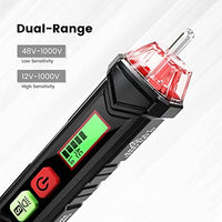 KAIWEETS HT100 Non Contact Voltage Tester AC Electricity Detect Pen 12V-1000V/48V-1000V Dual Range with LCD Display LED Flashlight Buzzer Alarm Wire Breakpoint Finder Kings Warehouse 