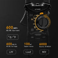 KAIWEETS HT206D Digital Clamp Meter T-RMS 6000 Counts, Multimeter Voltage Tester Auto-ranging, Measures Current Voltage Temperature Capacitance Resistance Diodes Continuity Duty-Cycle (AC/DC Current) Kings Warehouse 