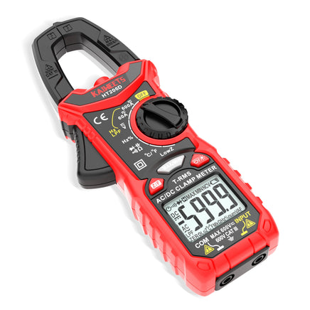 KAIWEETS HT206D Digital Clamp Meter T-RMS 6000 Counts, Multimeter Voltage Tester Auto-ranging, Measures Current Voltage Temperature Capacitance Resistance Diodes Continuity Duty-Cycle (AC/DC Current) Kings Warehouse 