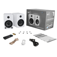 Kanto YU4 140W Powered Bookshelf Speakers with Bluetooth and Phono Preamp - Pair, Matte White with SX26W White Stand Bundle Audio & Video Kings Warehouse 