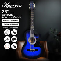 Karrera 38in Pro Cutaway Acoustic Guitar with Bag Strings - Blue Burst Audio & Video Kings Warehouse 