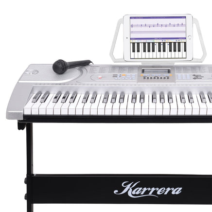 Karrera 61 Keys Electronic Keyboard Teaching Piano with Electric Stand in Silver CHJ-61 Audio & Video Kings Warehouse 