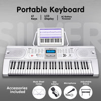 Karrera 61 Keys Electronic Keyboard Teaching Piano with Electric Stand in Silver CHJ-61 Audio & Video Kings Warehouse 