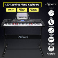 Karrera 61 Keys Electronic LED Keyboard Piano with Stand - Black Kings Warehouse 