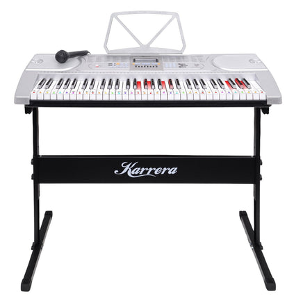Karrera 61 Keys Electronic LED Keyboard Piano with Stand - Silver Audio & Video Kings Warehouse 