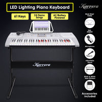 Karrera 61 Keys Electronic LED Keyboard Piano with Stand - Silver Kings Warehouse 