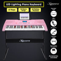 Karrera 61 Keys Electronic LED Piano Keyboard with Stand - Pink Kings Warehouse 