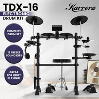 Karrera TDX-16 Electronic Drum Kit with LCD, Toms, Snares Quiet Mesh Pads & Pedals, Adjustable Stool, Headphones Audio & Video Kings Warehouse 