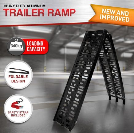 Kartrite Aluminium Folding Loading Ramp ATV Motorbike Motorcycle Golf Buggy Trailer - Black Auto Accessories Kings Warehouse 