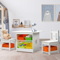 Keezi 3 PCS Kids Table and Chairs Set Children Furniture Play Toys Storage Box Big Baby Bazaar Kings Warehouse 