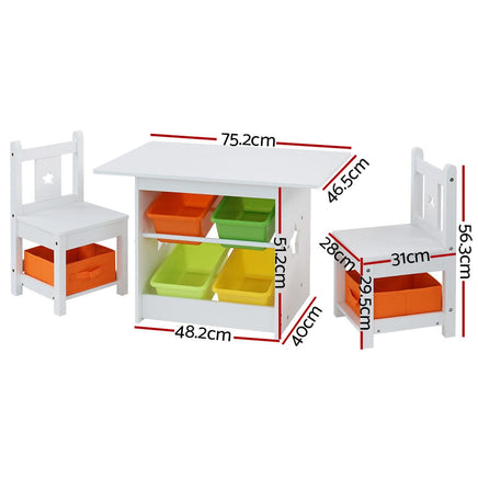 Keezi 3 PCS Kids Table and Chairs Set Children Furniture Play Toys Storage Box Big Baby Bazaar Kings Warehouse 