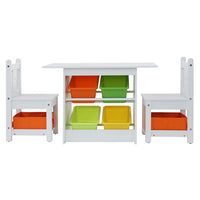 Keezi 3 PCS Kids Table and Chairs Set Children Furniture Play Toys Storage Box Big Baby Bazaar Kings Warehouse 