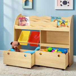 Keezi 3 Tiers Kids Bookshelf Storage Children Bookcase Toy Box Organiser Display Baby & Kids Kings Warehouse 