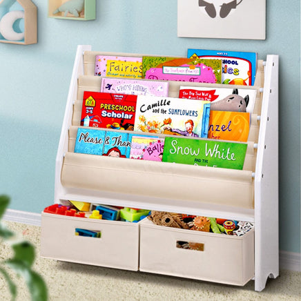 Keezi 4 Tiers Kids Bookshelf Magazine Rack Children Bookcase Organiser Drawer Baby & Kids Kings Warehouse 