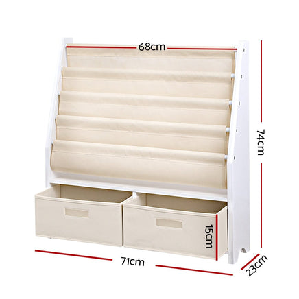 Keezi 4 Tiers Kids Bookshelf Magazine Rack Children Bookcase Organiser Drawer Baby & Kids Kings Warehouse 