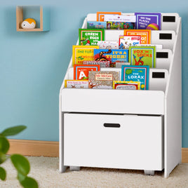 Keezi 4 Tiers Kids Bookshelf Storage Organiser Children Bookcase Drawers Display Baby & Kids Kings Warehouse 