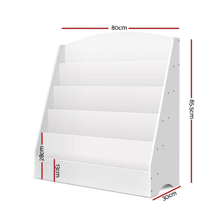 Keezi 5 Tiers Kids Bookshelf Magazine Shelf Organiser Bookcase Display Rack White Baby & Kids Kings Warehouse 
