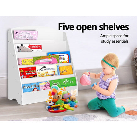 Keezi 5 Tiers Kids Bookshelf Magazine Shelf Organiser Bookcase Display Rack White Baby & Kids Kings Warehouse 
