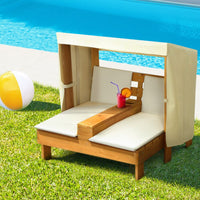 Keezi Kids Outdoor Double Wooden Lounge Chair with Canopy Chaise Cup Holders Kings Warehouse 