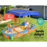Keezi Kids Sandpit Wooden Boat Sand Pit with Canopy Bench Seat Beach Toys 150cm Baby & Kids Kings Warehouse 