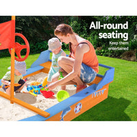 Keezi Kids Sandpit Wooden Boat Sand Pit with Canopy Bench Seat Beach Toys 150cm Baby & Kids Kings Warehouse 