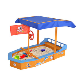 Keezi Kids Sandpit Wooden Boat Sand Pit with Canopy Bench Seat Beach Toys 150cm Baby & Kids Kings Warehouse 