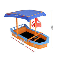 Keezi Kids Sandpit Wooden Boat Sand Pit with Canopy Bench Seat Beach Toys 150cm Baby & Kids Kings Warehouse 