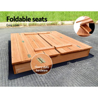 Keezi Kids Sandpit Wooden Sandbox Sand Pit Foldable Seat Outdoor Beach Toys 90cm Baby & Kids Kings Warehouse 