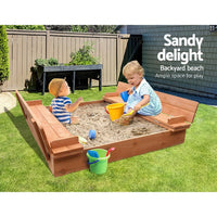 Keezi Kids Sandpit Wooden Sandbox Sand Pit Foldable Seat Outdoor Beach Toys 90cm Baby & Kids Kings Warehouse 