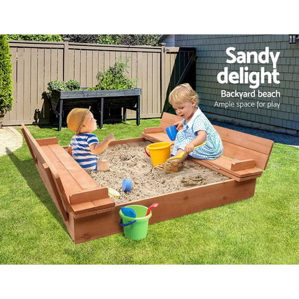 Keezi Kids Sandpit Wooden Sandbox Sand Pit Foldable Seat Outdoor Beach Toys 90cm Baby & Kids Kings Warehouse 