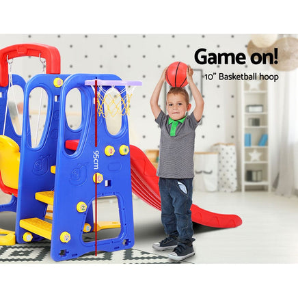 Keezi Kids Slide Swing Set Basketball Hoop Outdoor Playground Toys 120cm Blue Baby & Kids Kings Warehouse 