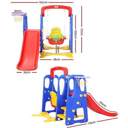 Keezi Kids Slide Swing Set Basketball Hoop Outdoor Playground Toys 120cm Blue Baby & Kids Kings Warehouse 