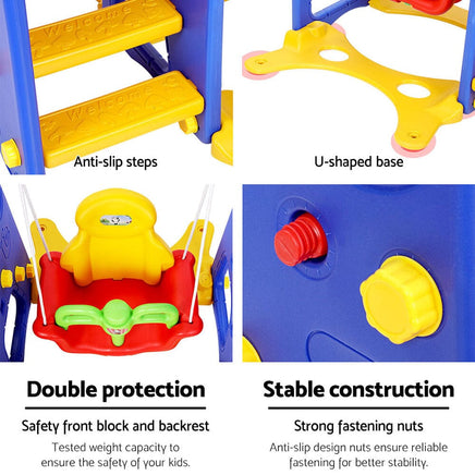 Keezi Kids Slide Swing Set Basketball Hoop Outdoor Playground Toys 120cm Blue Baby & Kids Kings Warehouse 