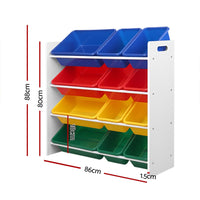 Keezi Kids Toy Box 12 Bins Bookshelf Organiser Children Storage Rack Baby & Kids Kings Warehouse 