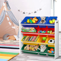 Keezi Kids Toy Box 12 Bins Bookshelf Organiser Children Storage Rack Baby & Kids Kings Warehouse 