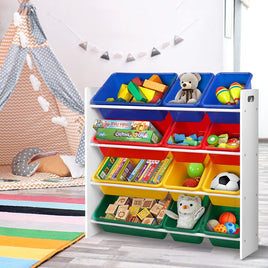 Keezi Kids Toy Box 12 Bins Bookshelf Organiser Children Storage Rack Baby & Kids Kings Warehouse 