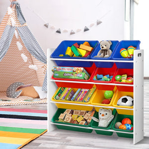 Keezi Kids Toy Box 12 Bins Bookshelf Organiser Children Storage Rack Baby & Kids Kings Warehouse 