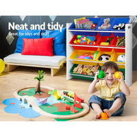 Keezi Kids Toy Box 12 Bins Bookshelf Organiser Children Storage Rack Baby & Kids Kings Warehouse 