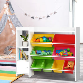 Keezi Kids Toy Box 8 Bins Bookshelf Storage Rack Organiser Toy Display Baby & Kids Kings Warehouse