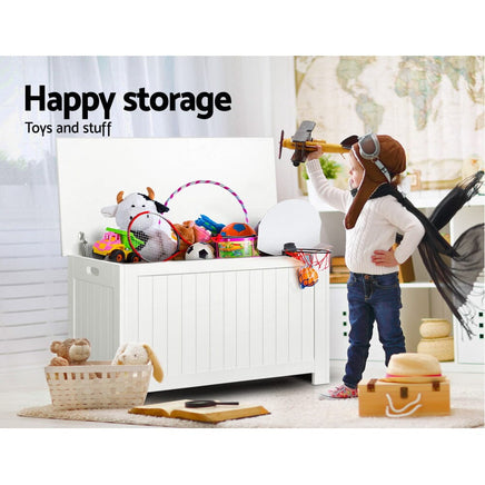 Keezi Kids Toy Box Chest Storage Blanket Children Clothes Room Organiser White Baby & Kids Kings Warehouse 