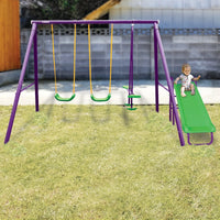 Kids 4-Seater Swing Set with Slide Purple Green Kings Warehouse 